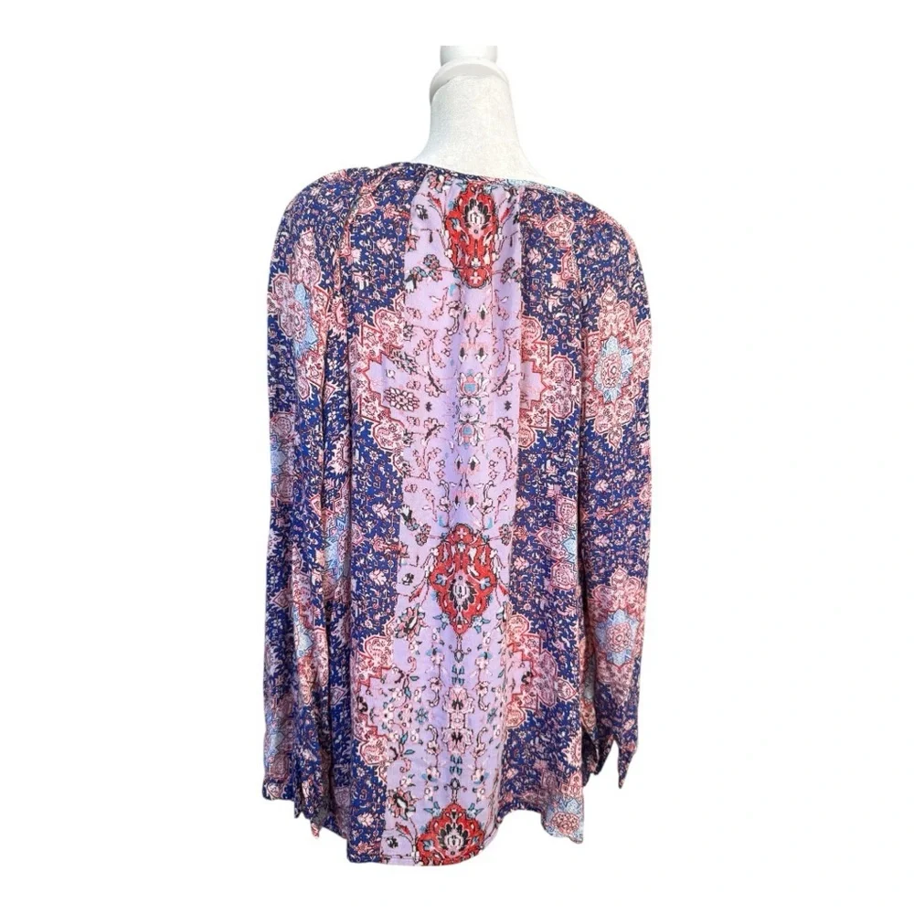Lucky Brand Boho Mixed Print Tunic | Floral Paisley Viscose Top Size L - Picture 3 of 6